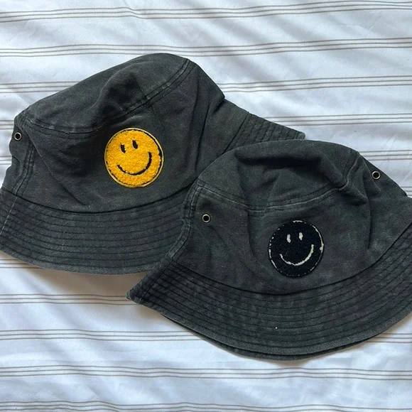 Denim Hat Black Bucket Hat With Smiley Face 블랙블론드